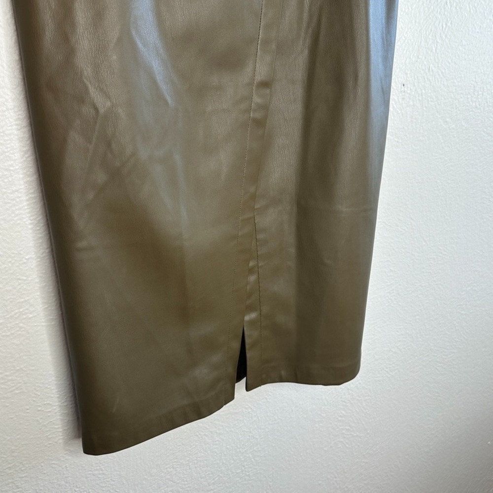 Zara Faux Leather Midi Skirt Olive Green Size Medium NWT - Picture 4 of 9